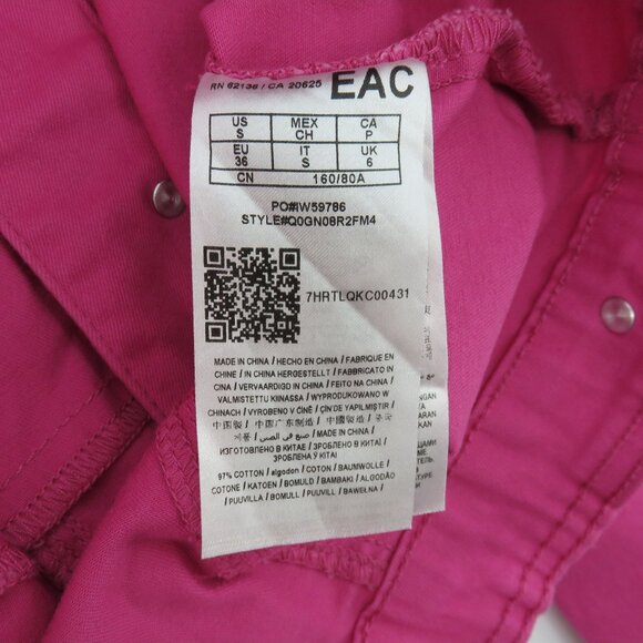 GUESS Women Small Pink Stretchy Denim Jean Jacket Collared Button Front Pockets - Picture 7 of 10